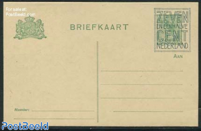 Postcard Zeven en een halve cent on 3c green, Yellow paper