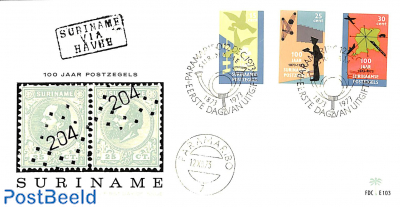 100 years stamps 3v, FDC without address